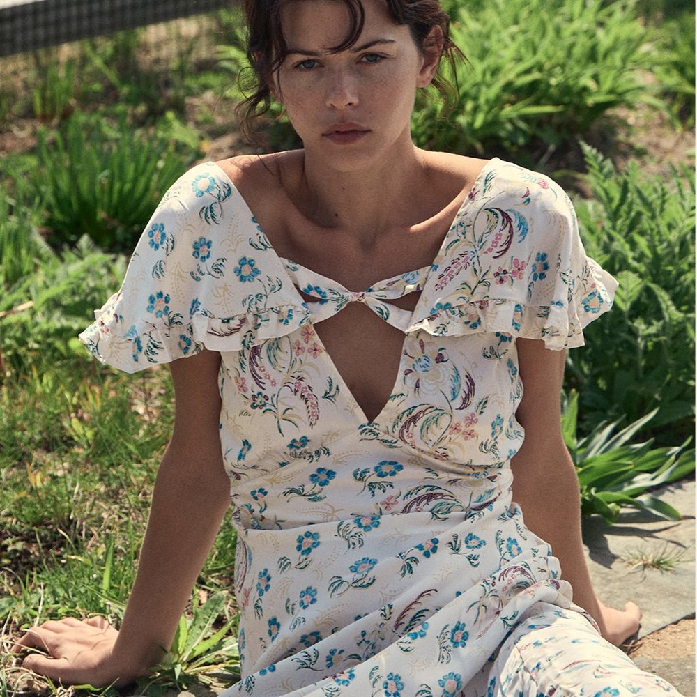 Doen XL Eldora White Printed Silk Dress with Tags